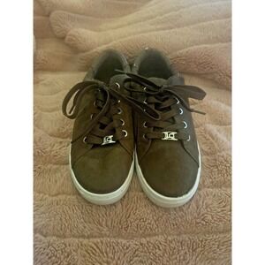 Liz Claiborne Slip On Tie Olive Green Tennis Shoes Sneakers Athletic Size 9